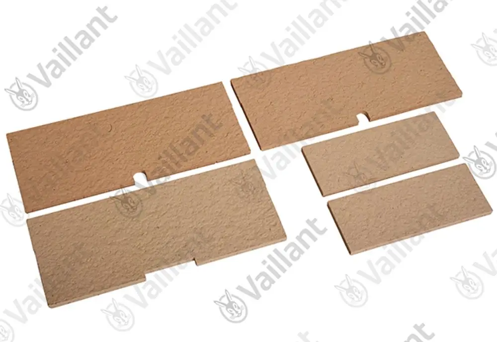 Vaillant Isoliermatte, bestehend aus mehreren rechteckigen Platten in unterschiedlichen Größen, zur Verwendung im Kaminbereich.